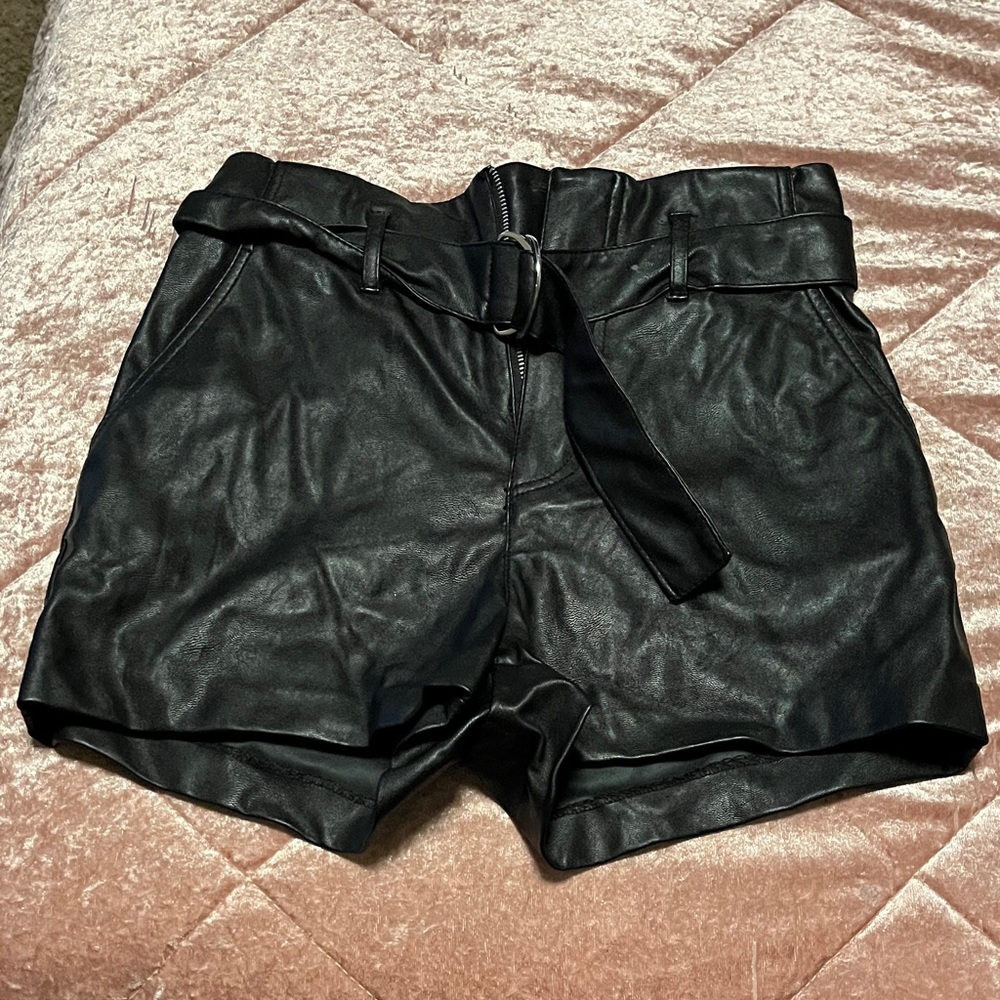 H&M Black High Waist Leather Shorts